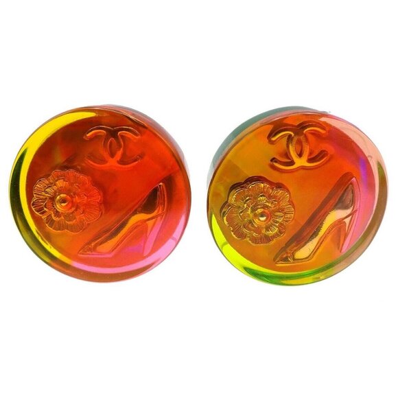 Chanel Button Earrings Clip-On Multicolor - Picture 1 of 5